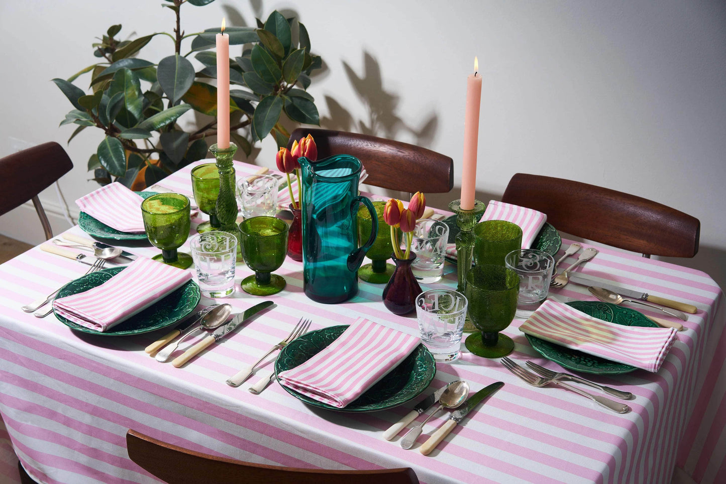 Pink and White Marshmallow Stripe Tablecloth