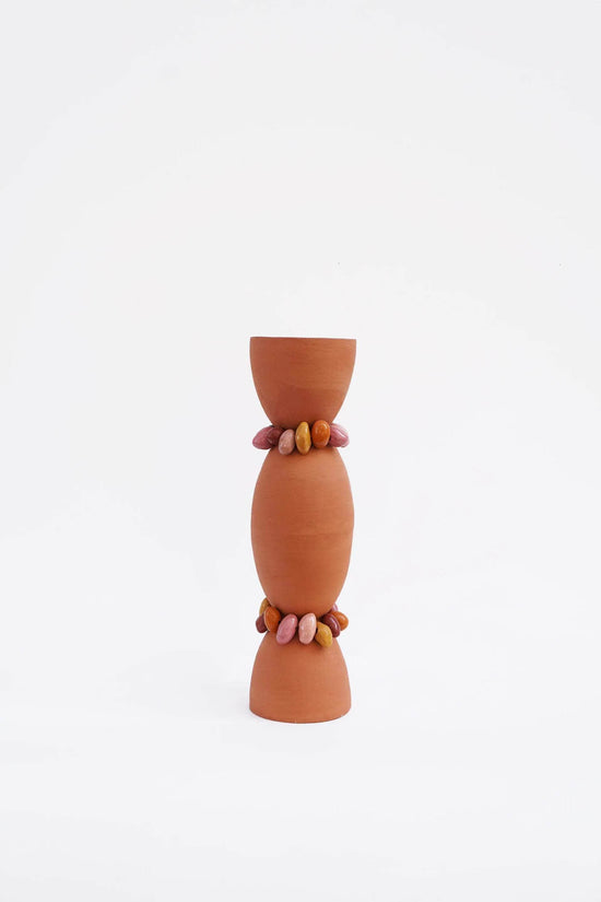 Totem Medium Terracotta Beaded Candle Holder