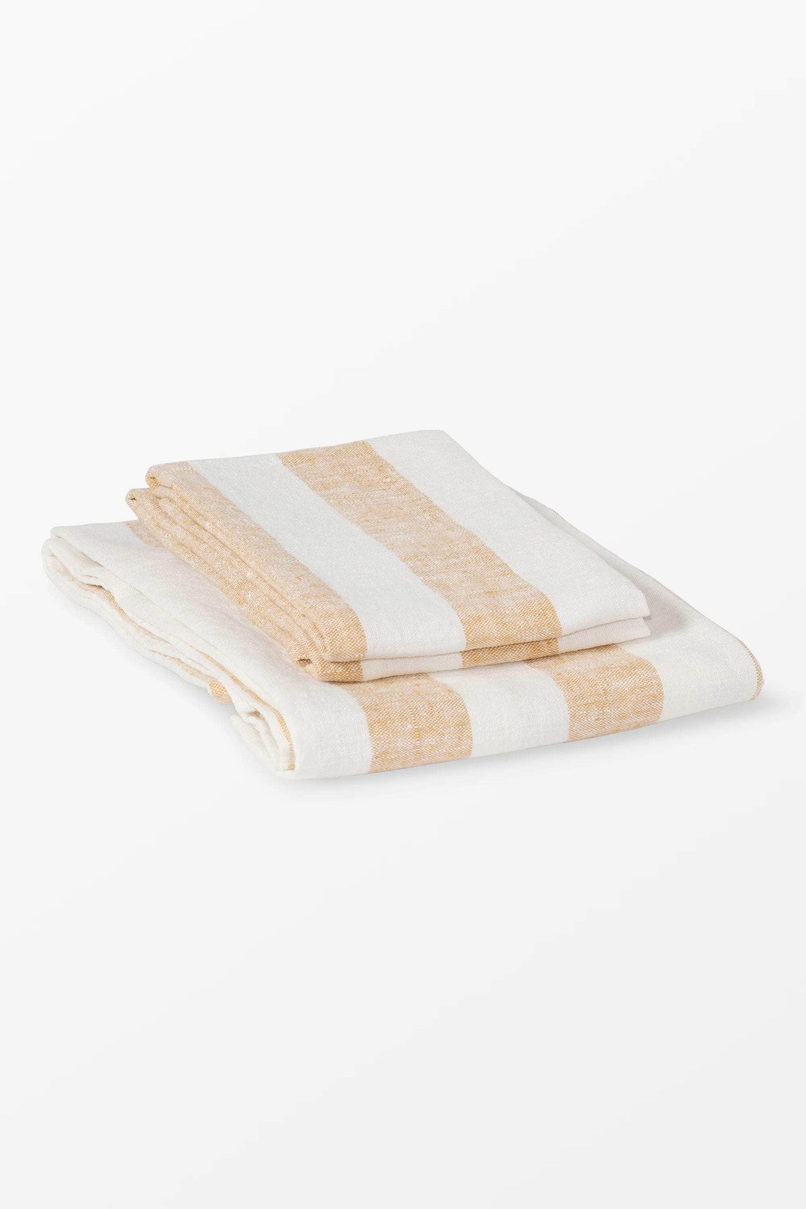 Yellow + White Stripe Linen Kitchen Towels - Set of 2
