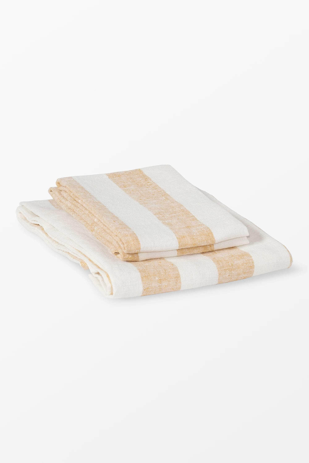 Yellow + White Stripe Linen Kitchen Towels - Set of 2