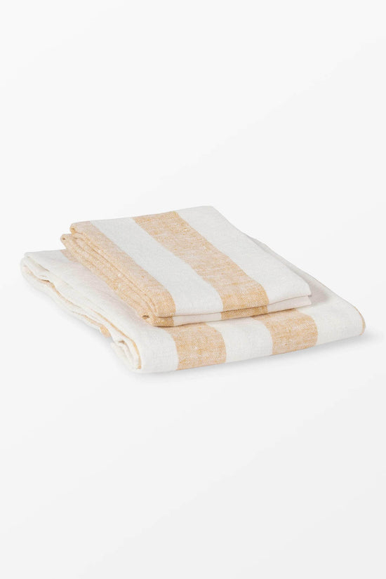 Yellow + White Stripe Linen Kitchen Towels - Set of 2