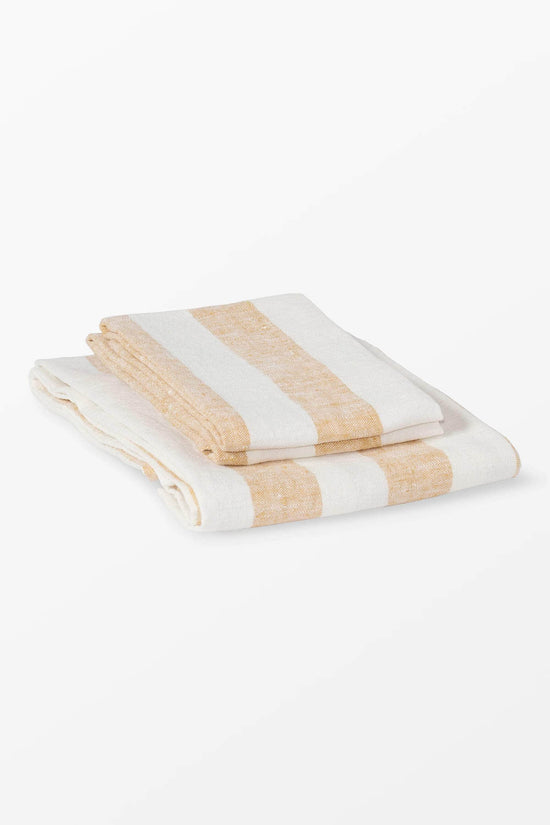 Yellow + White Stripe Linen Kitchen Towels - Set of 2