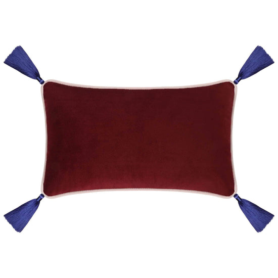 Load image into Gallery viewer, Burgundy Velvet Rectangular Cushion with Tassels
