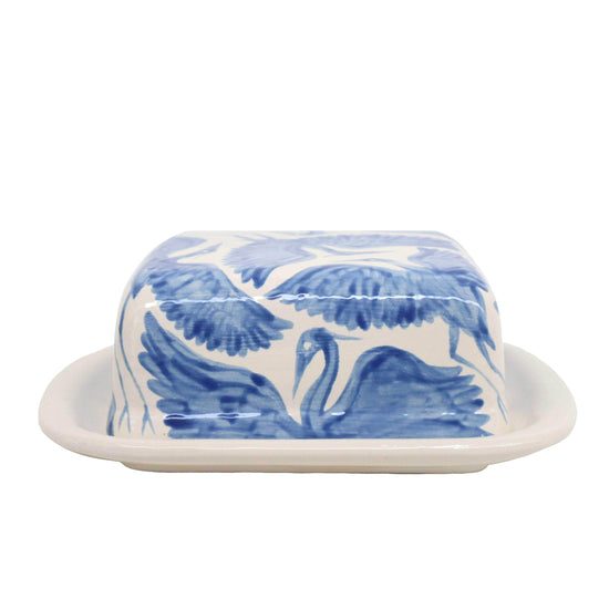 Herons Hand Painted Butter Dish - Blue