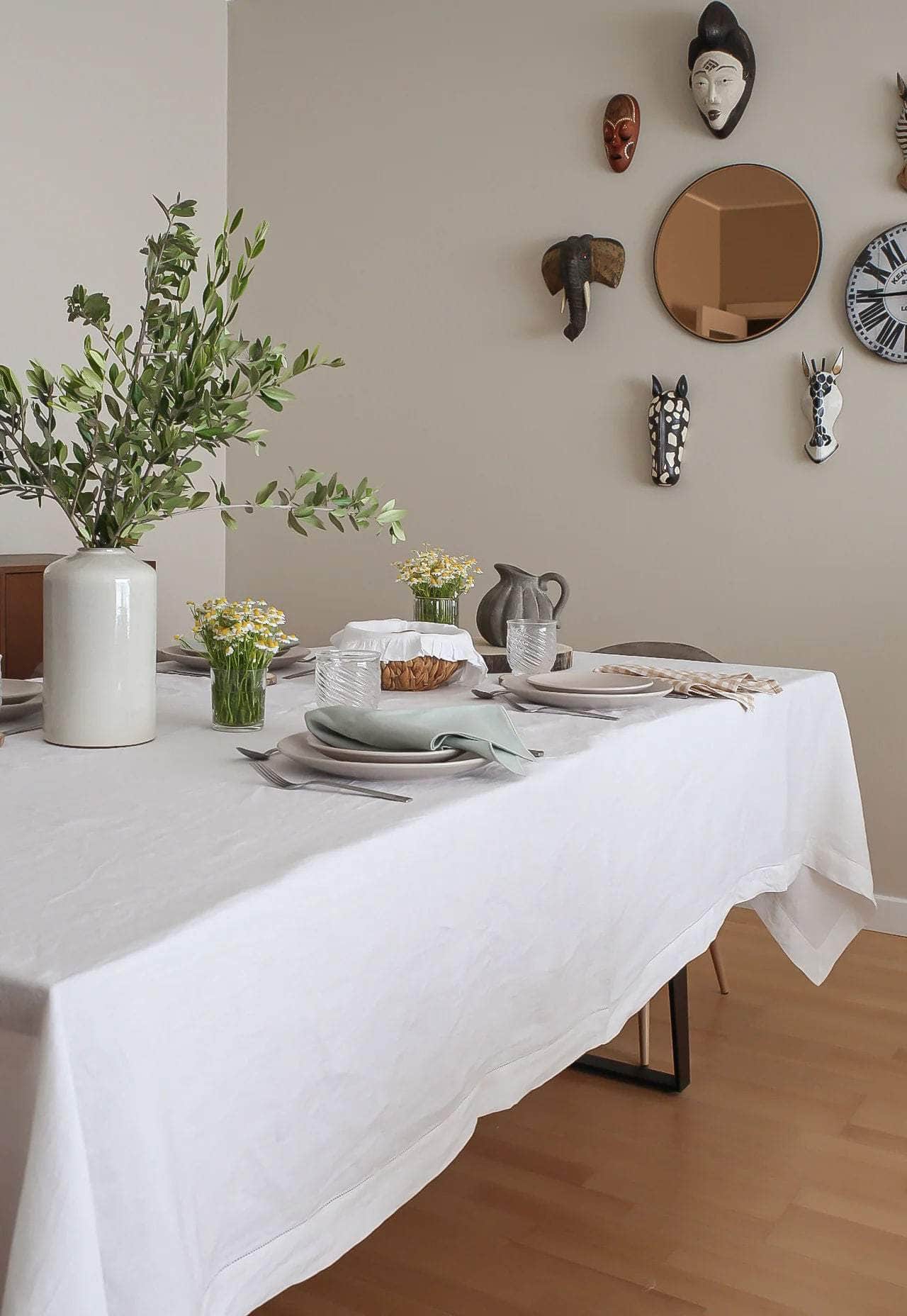 Hemstitch Linen/Cotton Tablecloth, White