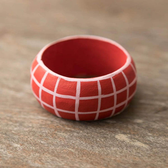 Wooden Check Napkin Holder - Coral