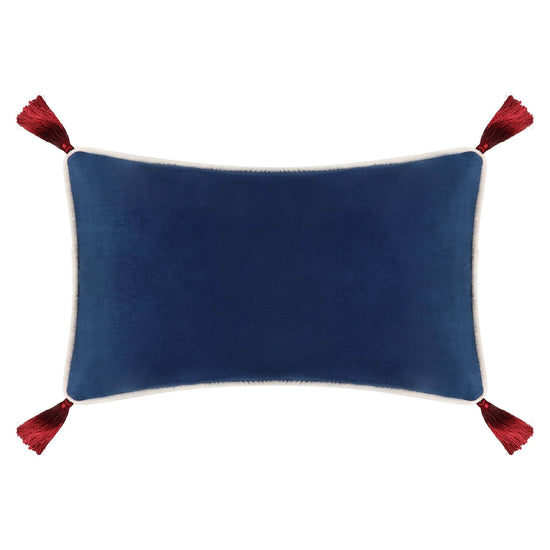 Load image into Gallery viewer, Navy Blue Velvet Rectangular Cushion with Tassels
