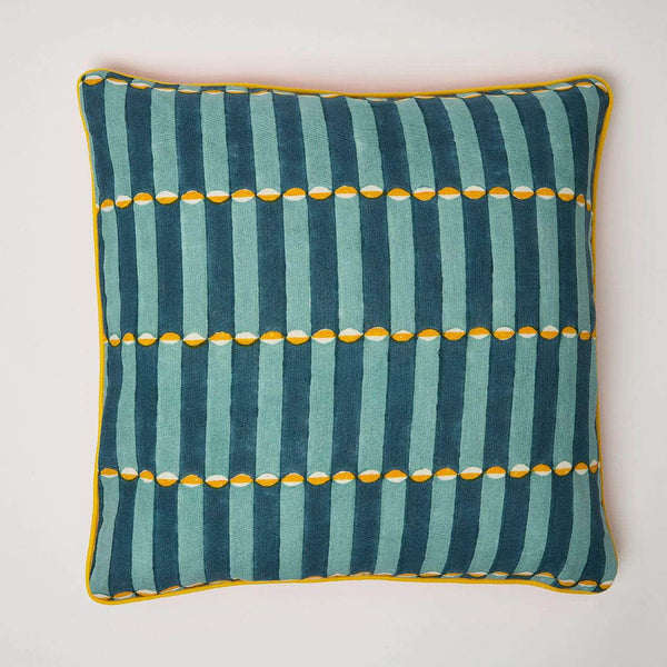Piped Luna Blue Yellow Isabella Pink Cushion