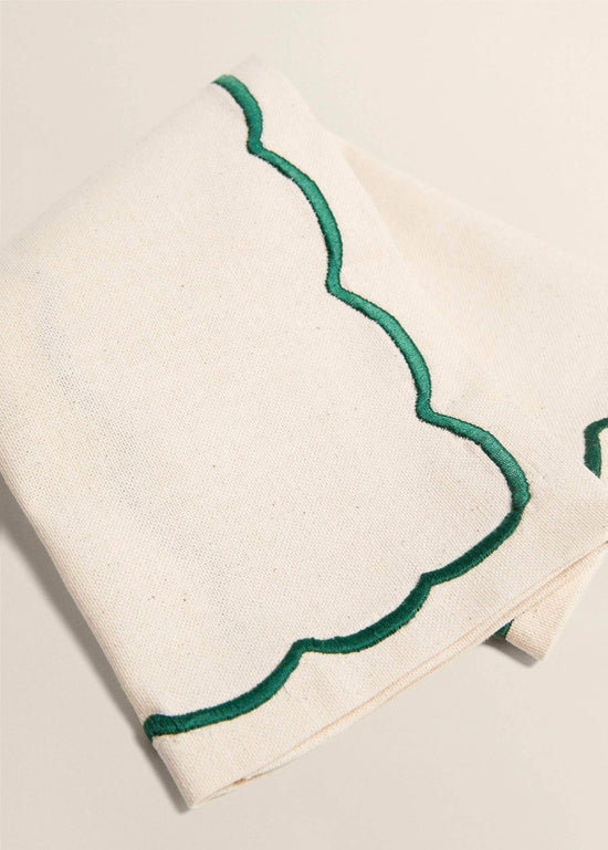 Beige Linen with Green Embroidered Napkins (Set of 2)