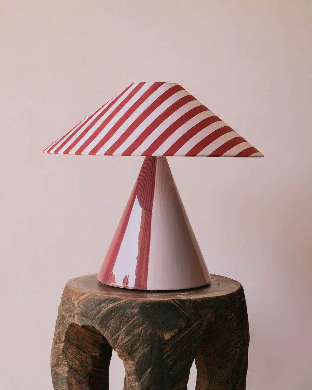 Caterina Red-Wine Stripes + Mauve Table Lamp