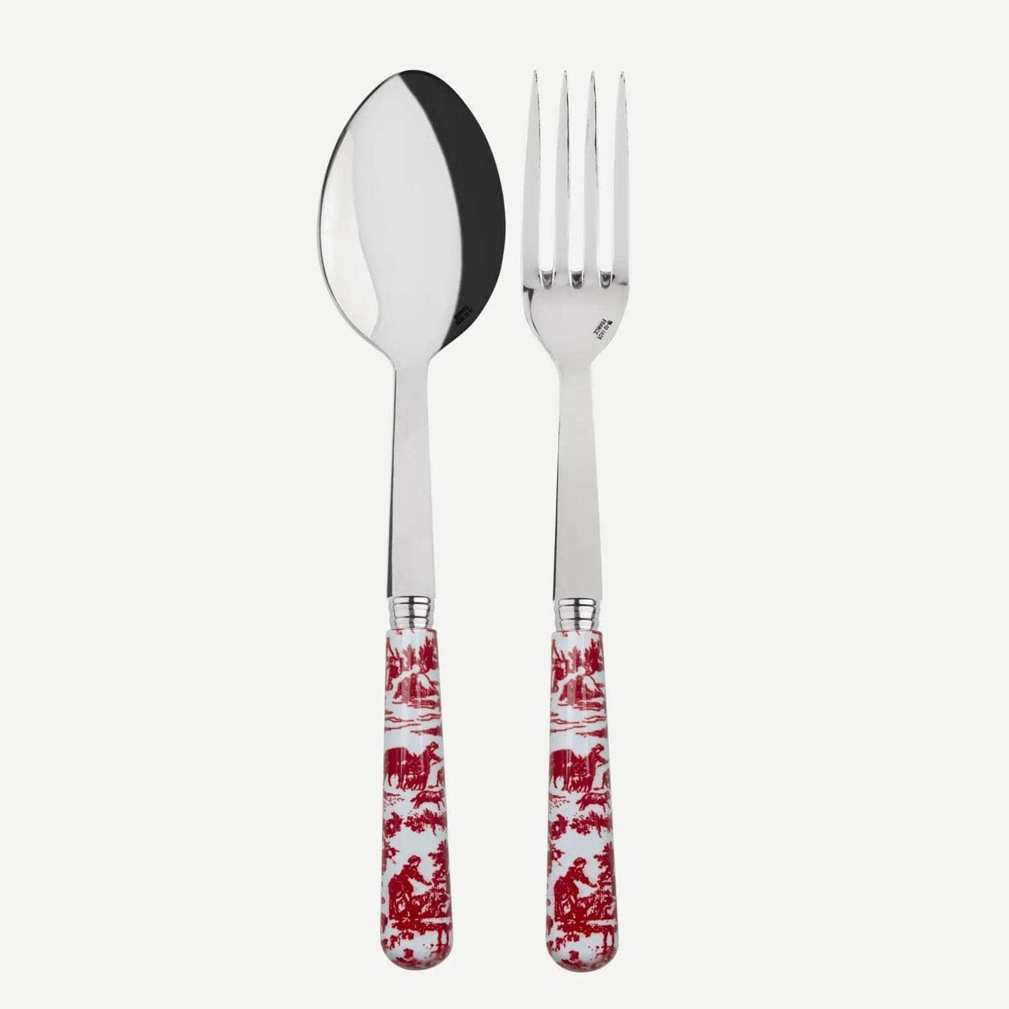 Toile De Jouy Serving Fork & Spoon | Red