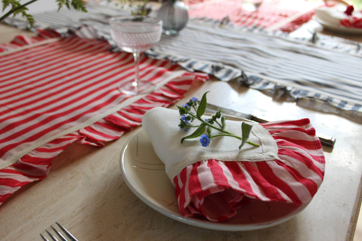 Cherry Red Candy Stripe - Set of 2 Napkins