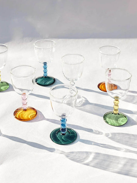 Hand Blown Circle Stem Wine Glass in Blue/Teal
