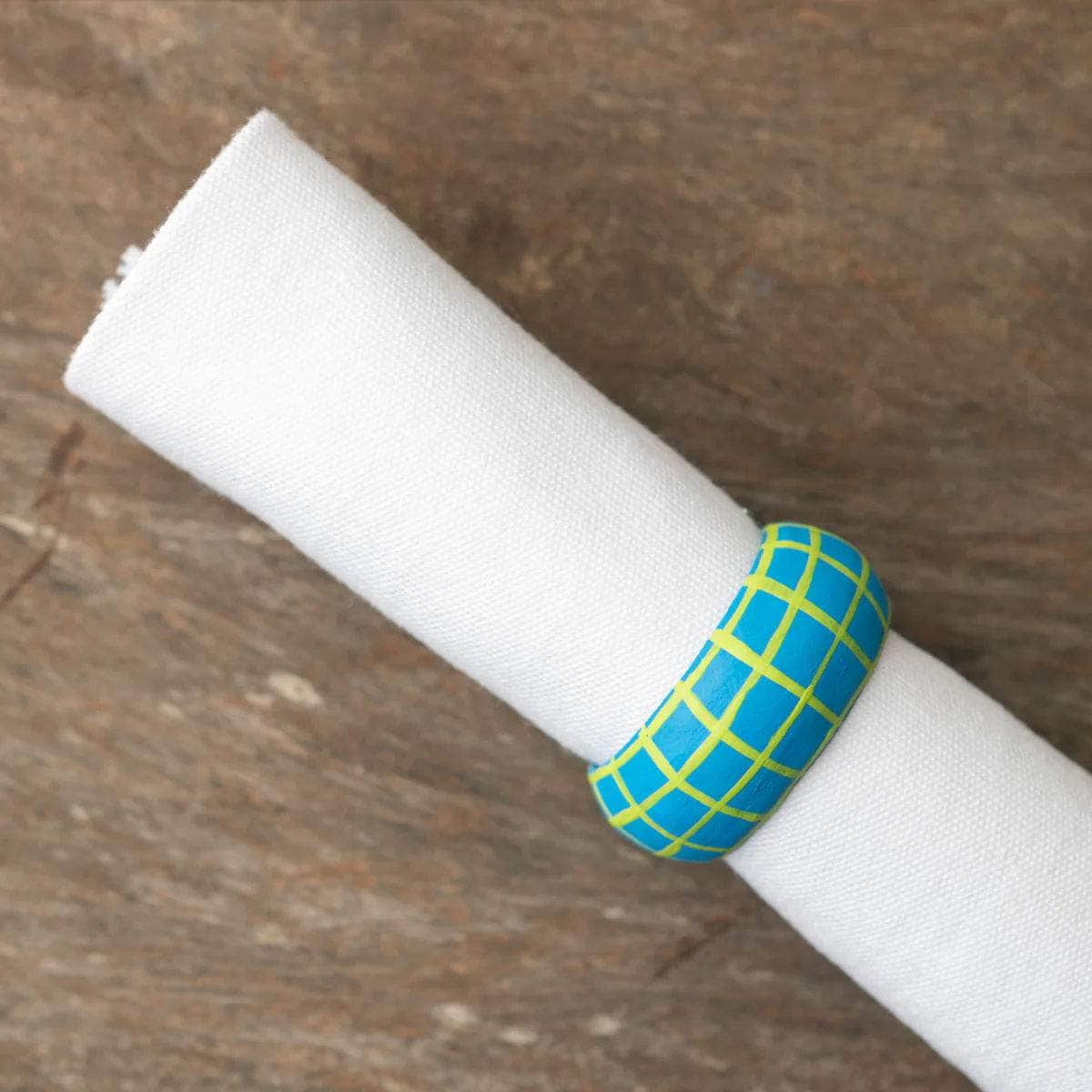 Wooden Check Napkin Holder - Turquoise