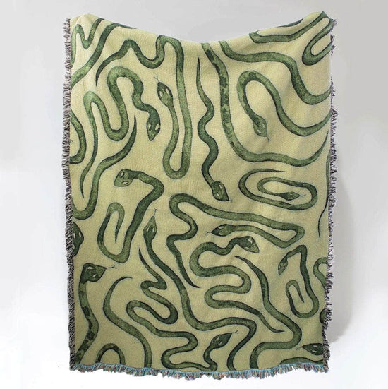 Snakes Recycled Cotton Woven Throw - Green
