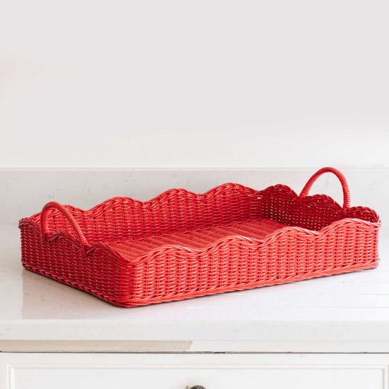 Load image into Gallery viewer, Rattan Scalloped Tray (Red)
