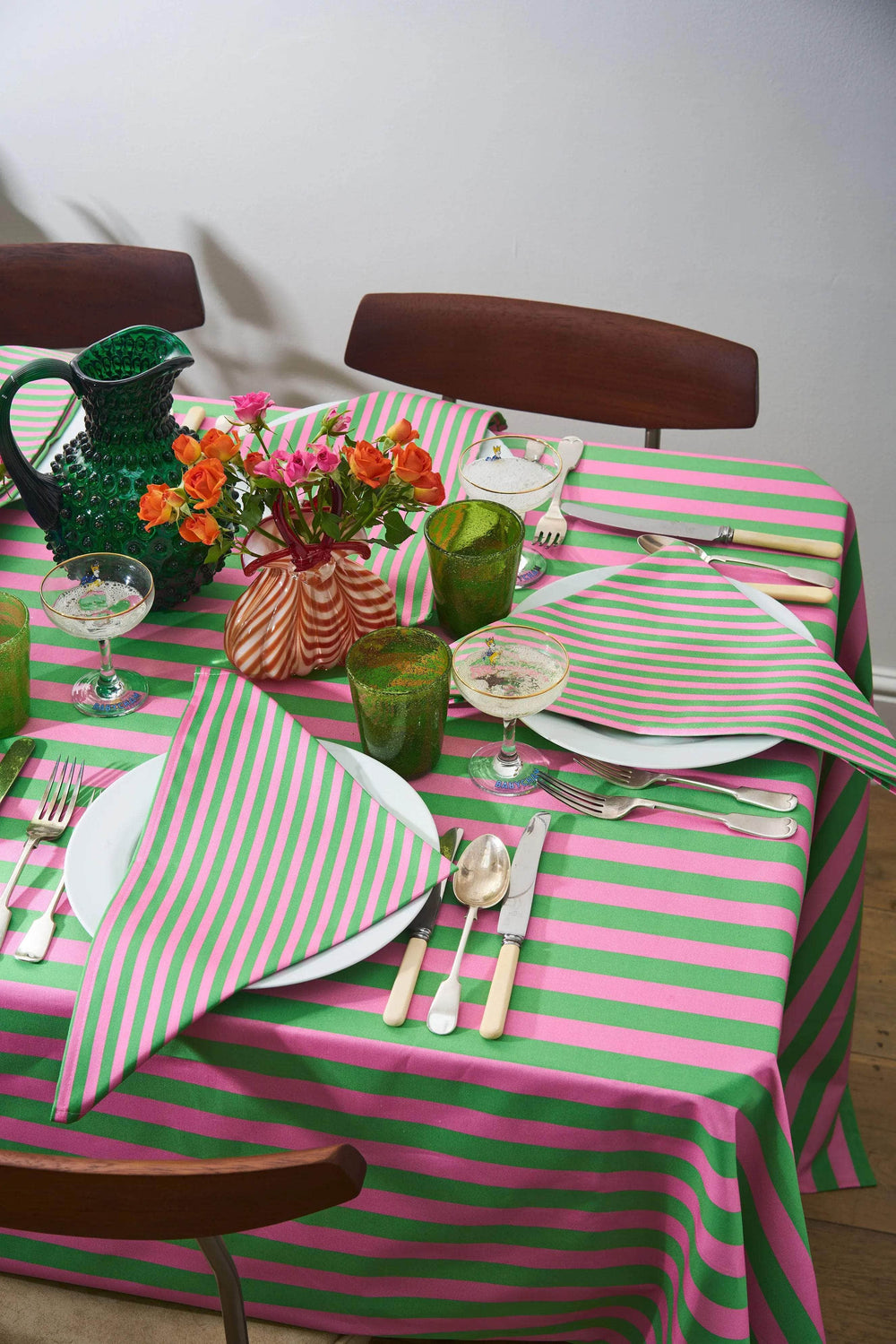 Peppermint and Strawberry Stripe Tablecloth