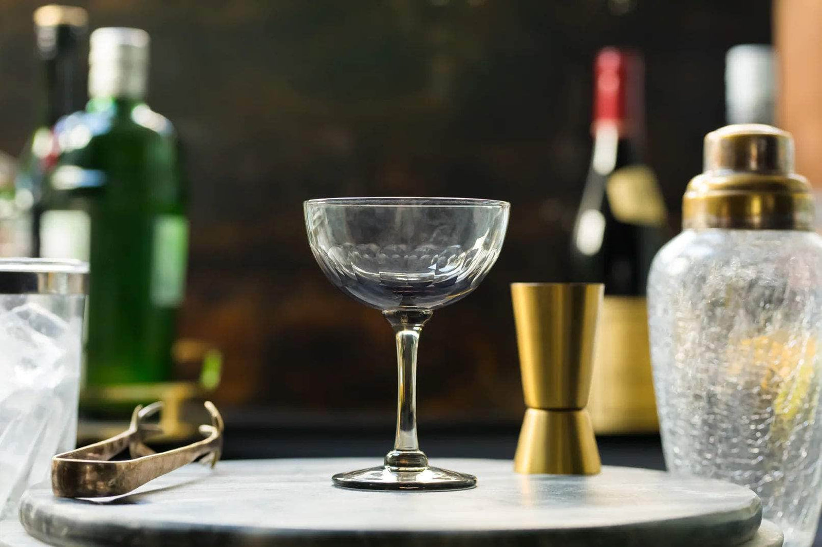 Smoky Crystal Champagne Saucers with lens design