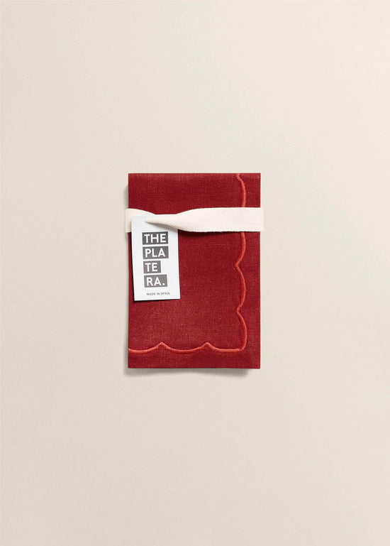 Dark Red Linen Embroidered Napkins (Set of 2)