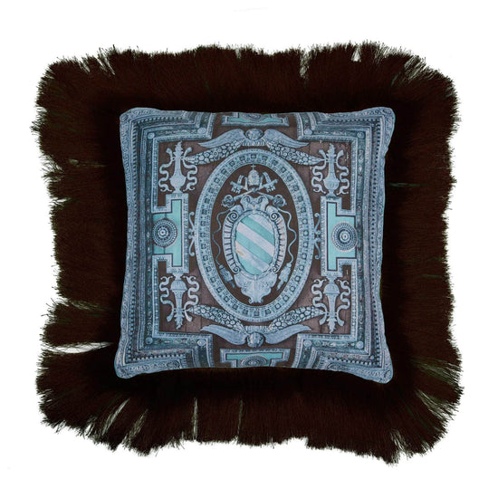 Silk twill and velvet blue fringed Santa Maria Silk Cushion