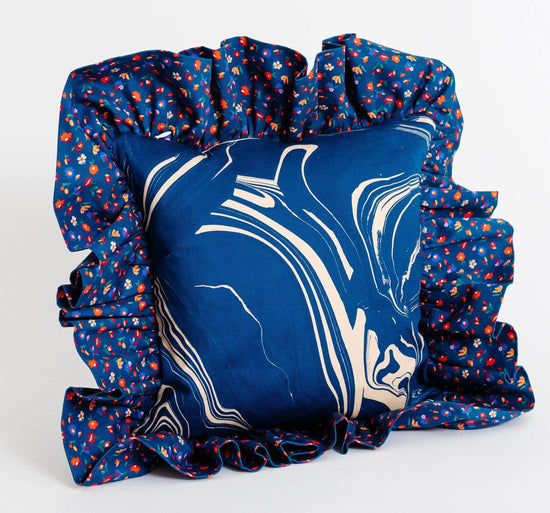 "Frilly Fancy" Cushion in Ultramarine blue