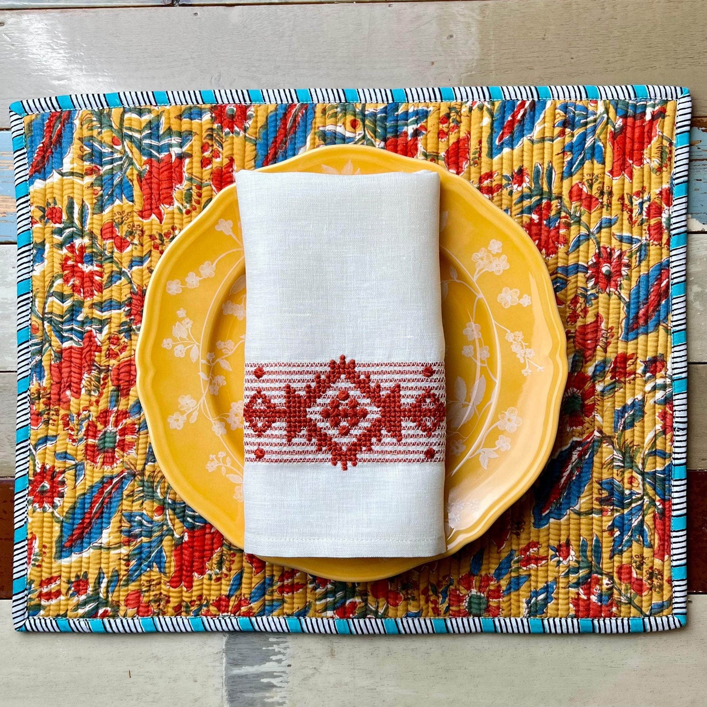 The Breakfast Placemat - Pink / Mustard / Red / Turquoise / White | Sold as a Pair