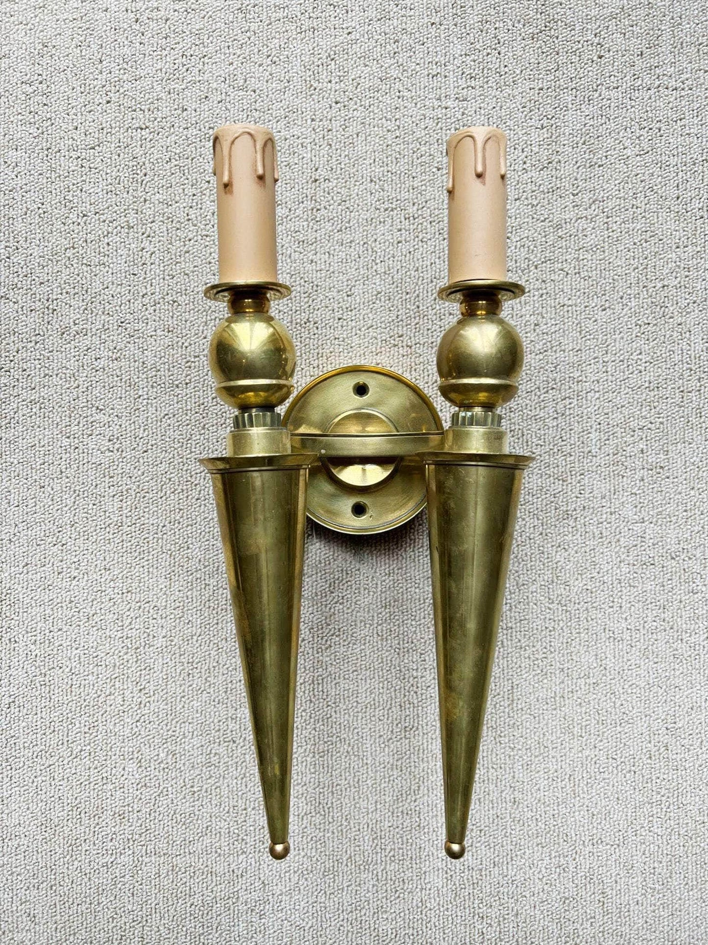 Pair of Art Deco French Brass Wall Sconces
