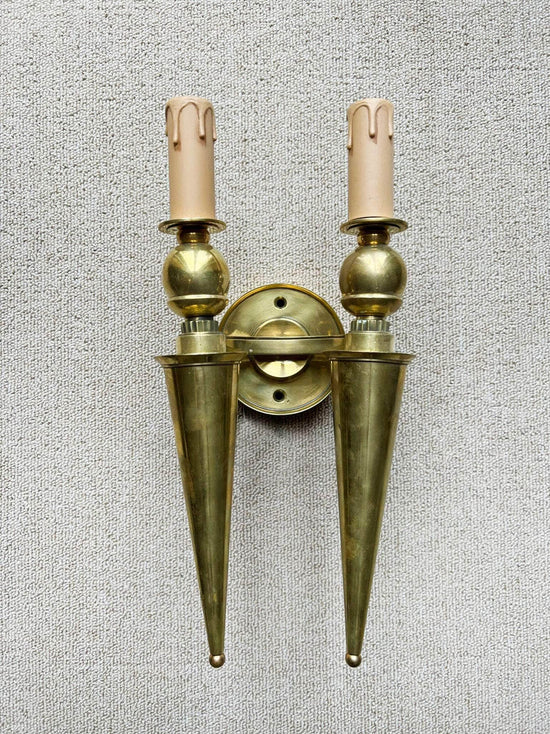 Pair of Art Deco French Brass Wall Sconces