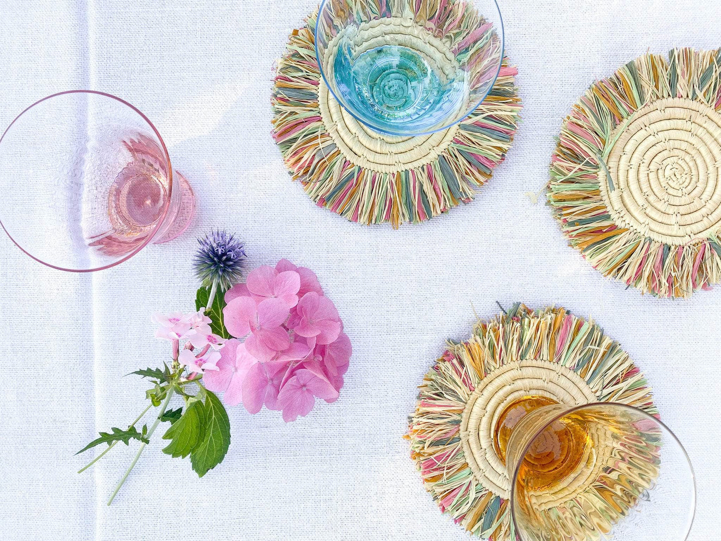 Fringed Bloom Raffia Coasters from Uganda