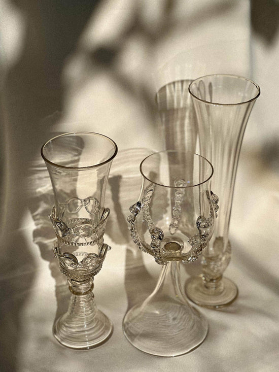 Mouthblown Wine Goblets Ribbed - Set Of Two
