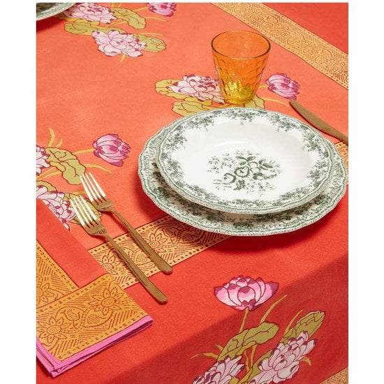 Cotton Tablecloth Tea Flower Red Orange
