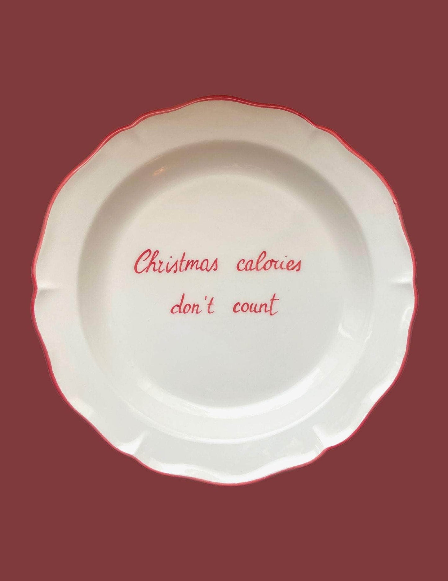 Ceramic "Christmas Calories Don't Count" Scalloped Plate | Set of 6