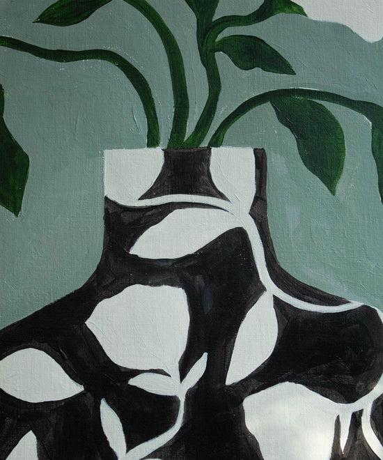 Load image into Gallery viewer, Patterned vase on Sage- Original painting
