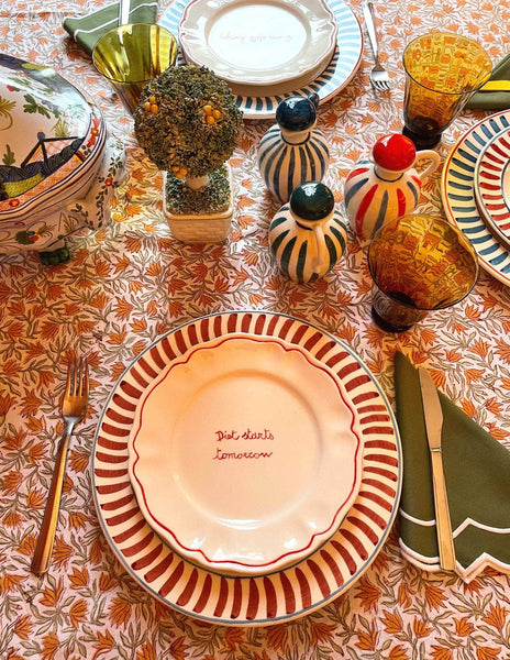 Ceramic "Diet Starts Tomorrow" Scalloped Plate | Set of 6