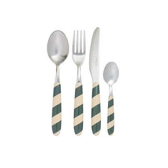 Green & Ecru Striped Cutlery | Set of 4