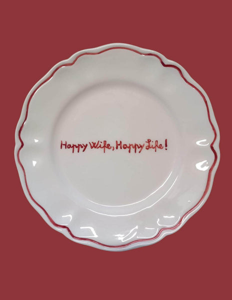 Ceramic "Happy Wife, Happy Life! " Scalloped Plate | Set of 6