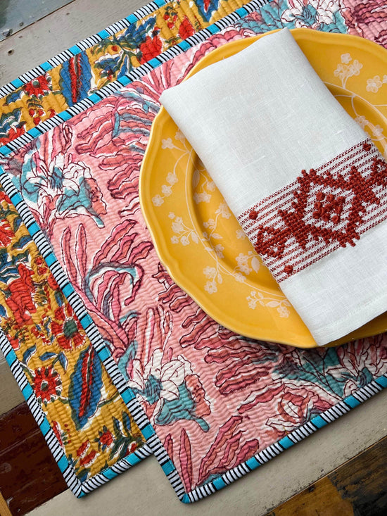 The Breakfast Placemat - Pink / Mustard / Red / Turquoise / White | Sold as a Pair