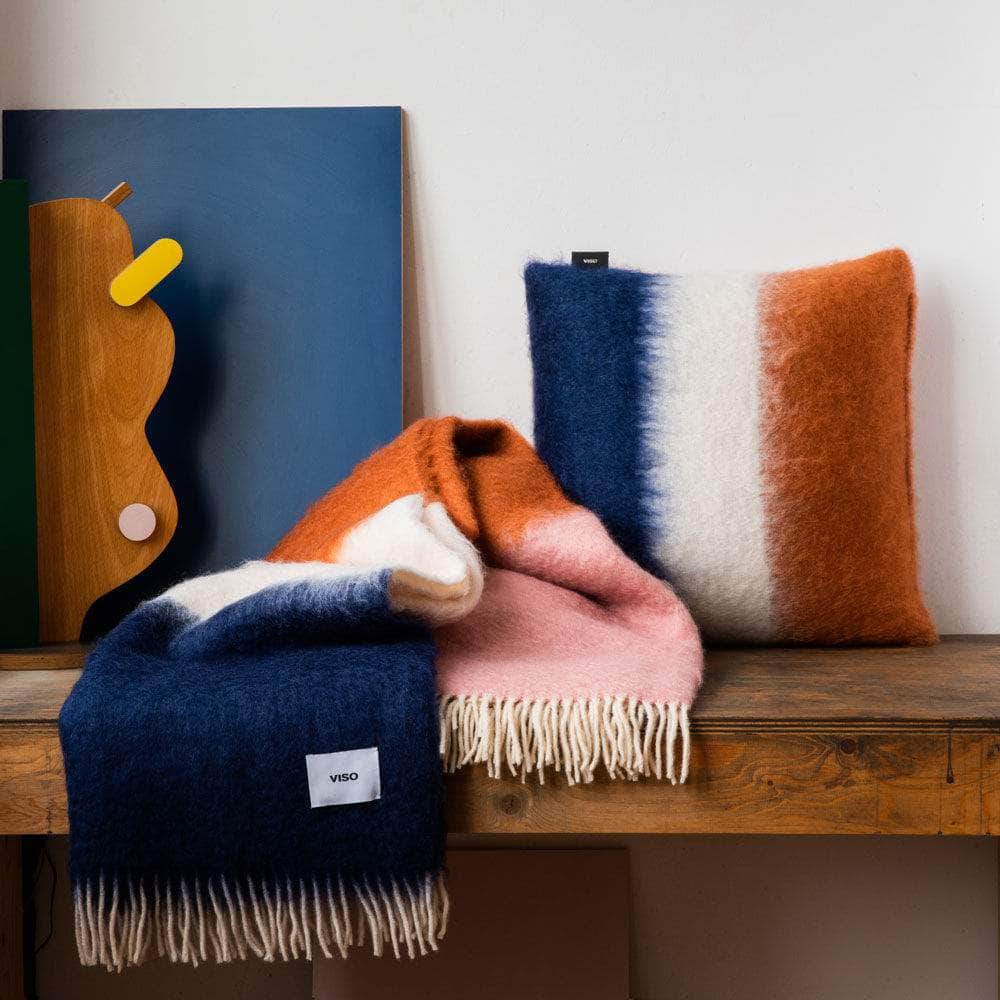 Load image into Gallery viewer, Mohair Blanket Navy, Orange and Cream
