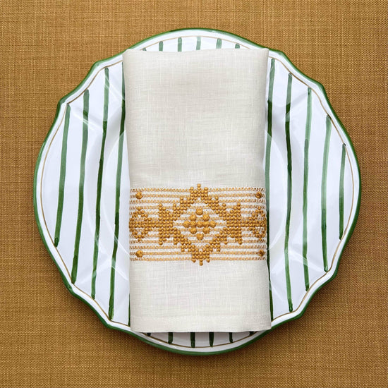 Load image into Gallery viewer, The Folklore Napkin &amp;amp; Placemat Set in Ivory &amp;amp; Mustard  | One Napkin and One Placemat
