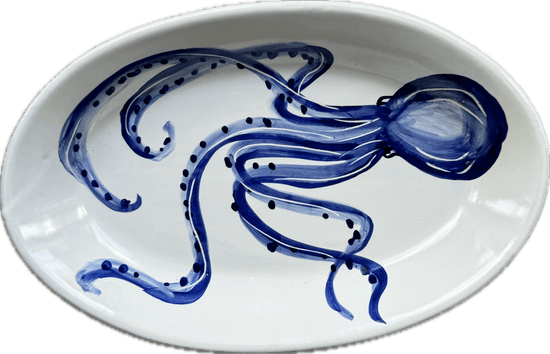 Blue Octopus Oval Plate