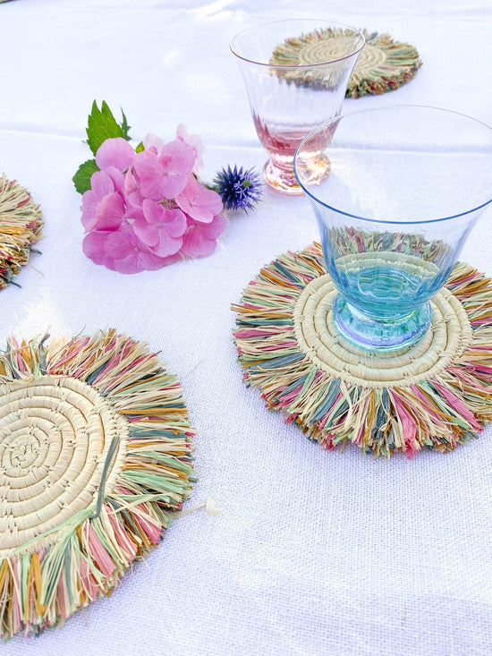 Load image into Gallery viewer, Fringed Bloom Raffia Coasters from Uganda
