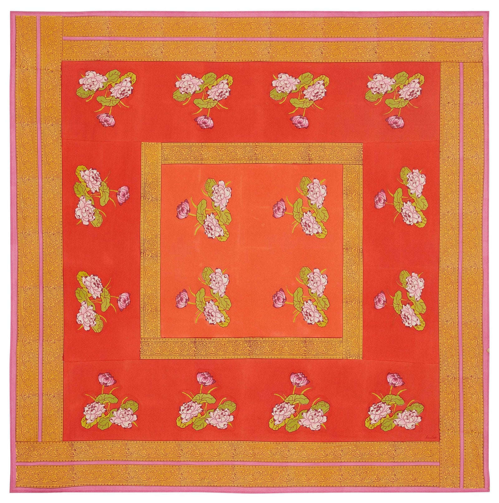 Cotton Tablecloth Tea Flower Red Orange