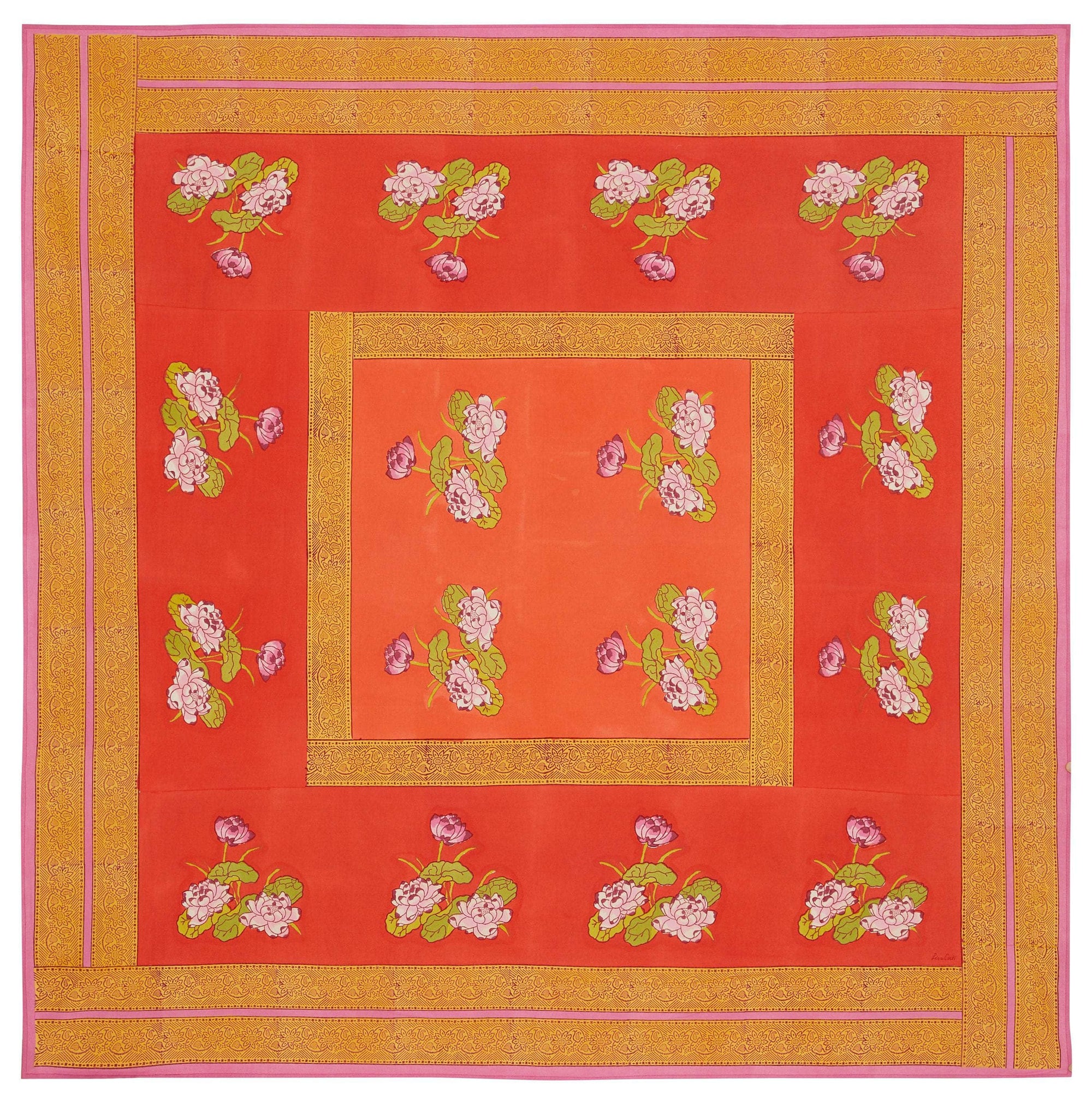 Cotton Tablecloth Tea Flower Red Orange