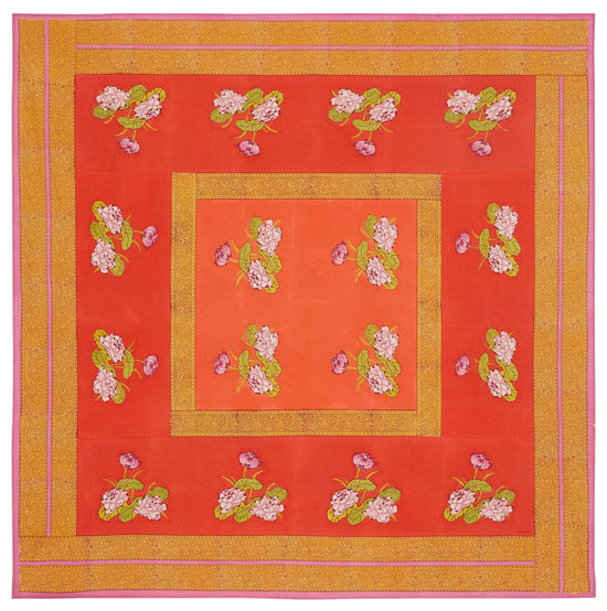 Cotton Tablecloth Tea Flower Red Orange