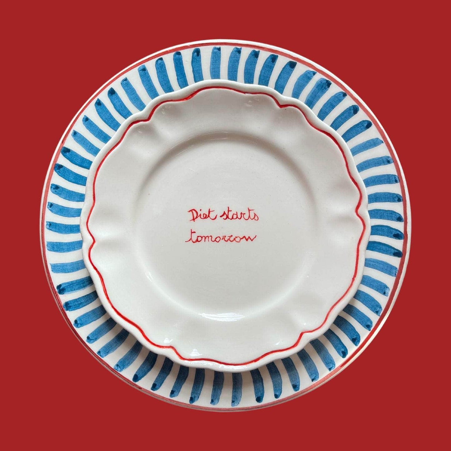 Ceramic "Diet Starts Tomorrow" Scalloped Plate | Set of 6