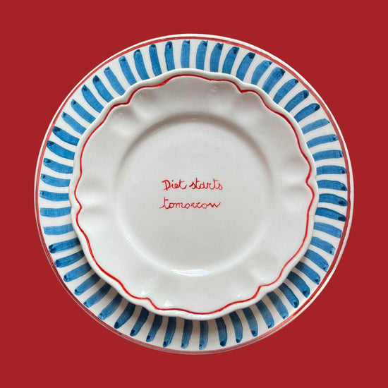 Ceramic "Diet Starts Tomorrow" Scalloped Plate | Set of 6