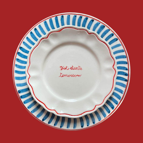 Ceramic "Diet Starts Tomorrow" Scalloped Plate | Set of 6