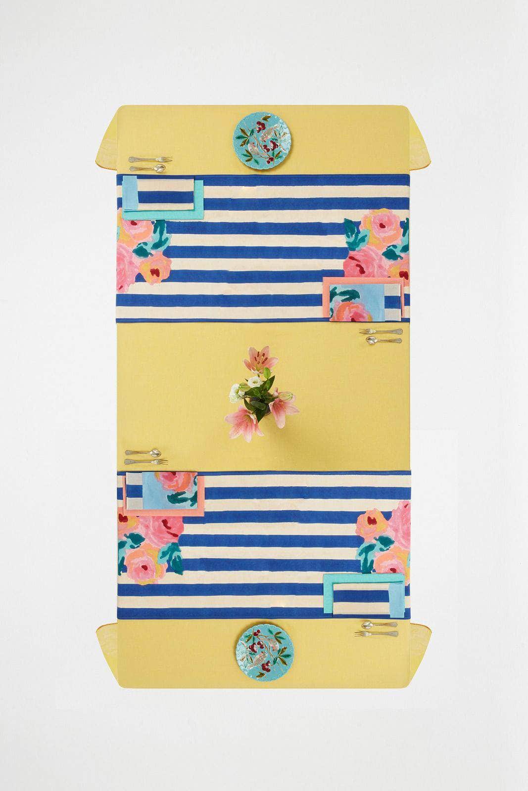 Cotton Runner Nizam Stripes Blue Natural