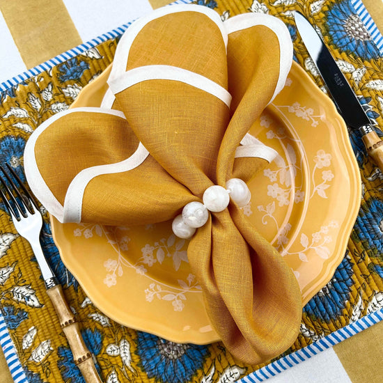 The Scallop Napkin in Mustard & Ivory | Sold as Set of Four