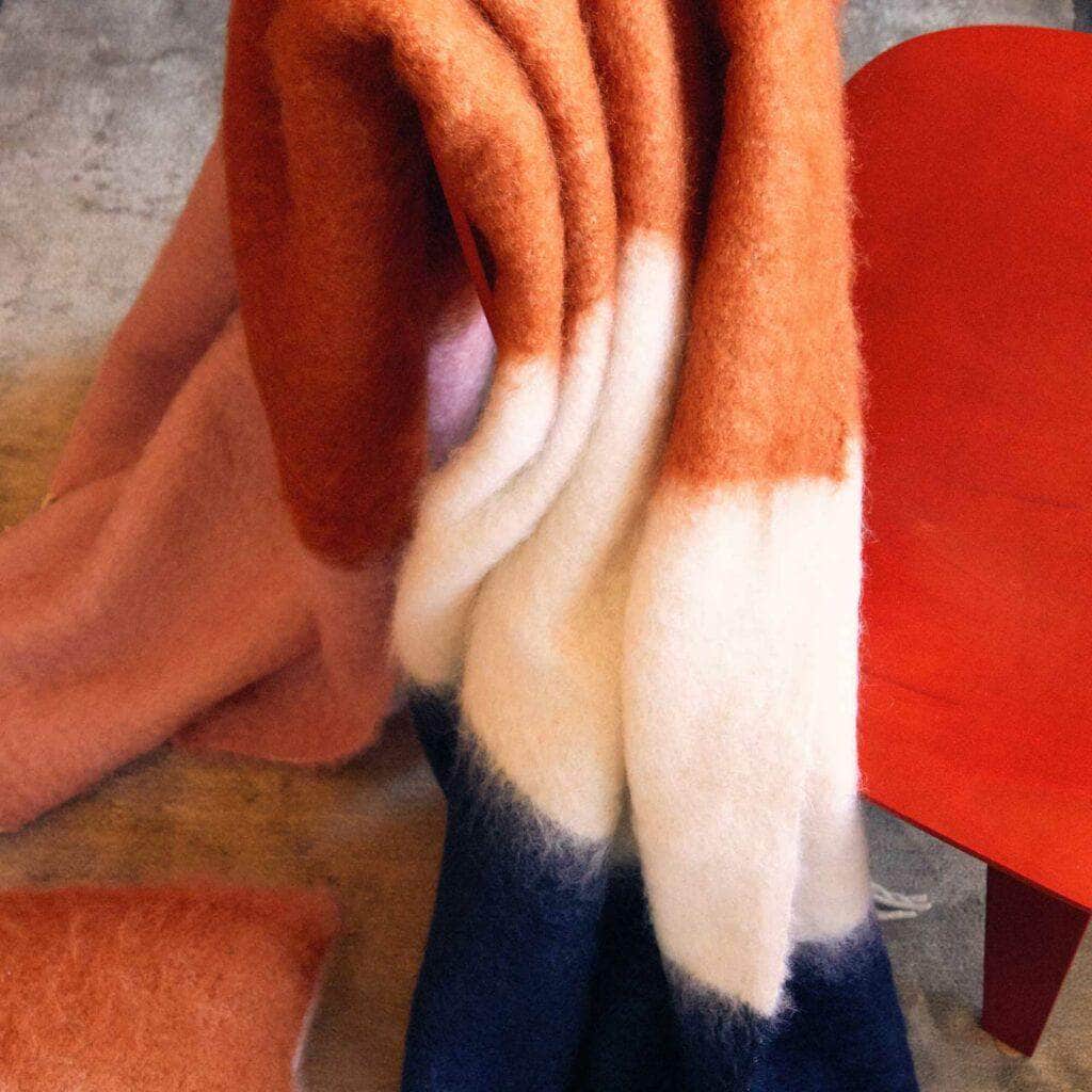 Viso Mohair Blanket Navy, Orange and Cream close